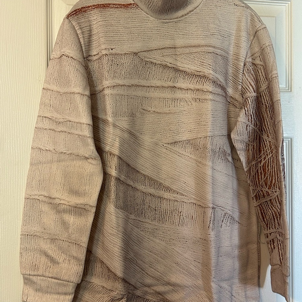 Beige Textured Turtleneck Sweater